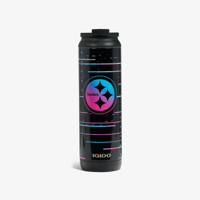 Front View | NFL Neon Pittsburgh Steelers 20 Oz Flip ‘n’ Sip Tumbler::::Limited-edition NFL Neon design