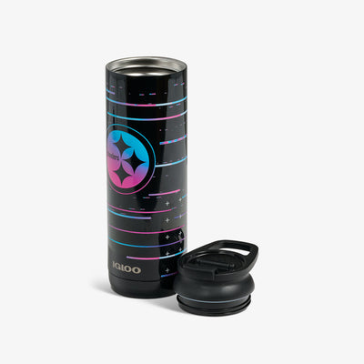 Lid Off View | NFL Neon Pittsburgh Steelers 20 Oz Flip ‘n’ Sip Tumbler::::Wide opening