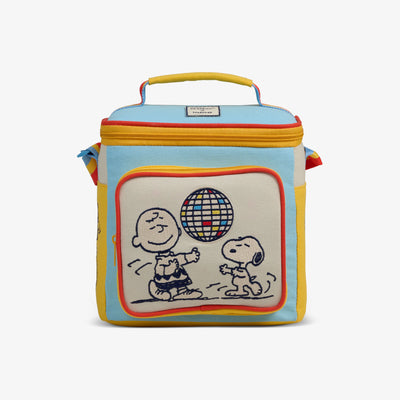 Front View | Snoopy Disco Party Square Lunch Cooler Bag::::Embroidered Snoopy & Charlie Brown