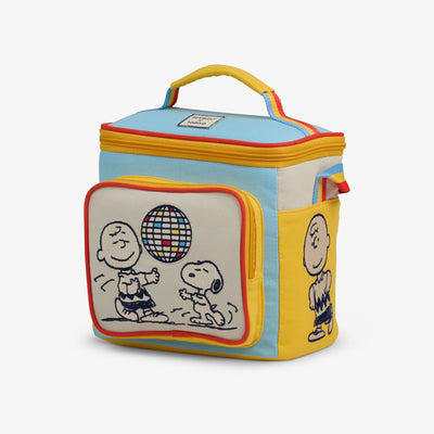 Angle View | Snoopy Disco Party Square Lunch Cooler Bag::::Canvas exterior