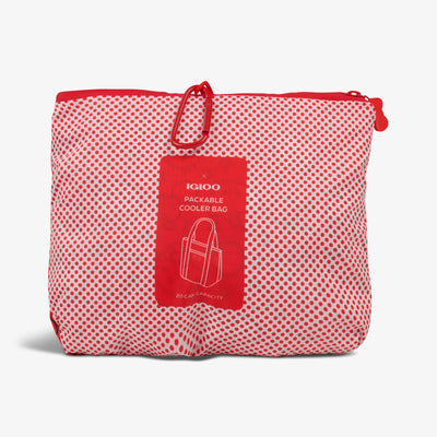 Packed View | Hello Kitty® Red Apples Packable Puffer 20-Can Cooler Bag::::Compressible design