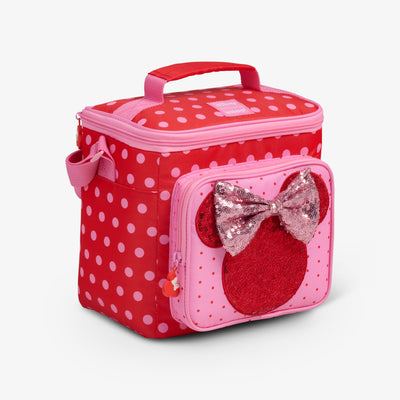 Angle View | Disney Minnie Mouse Polka Dots Square Lunch Cooler Bag::::Storage pocket