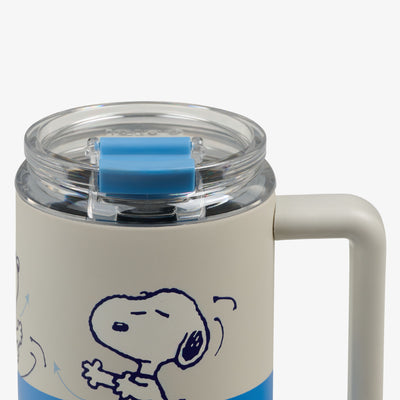 Lid Closed View | Snoopy Disco Party 32 Oz Travel Mug::::Leakproof lid & leak-resistant straw