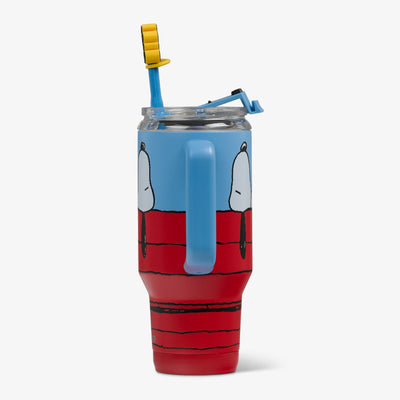 Profile View | Snoopy’s Doghouse 32 Oz Travel Mug::::Side handle