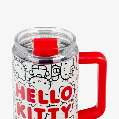 Lid Closed View | Hello Kitty® Classic 32 Oz Travel Mug::::Leakproof lid & leak-resistant straw 
