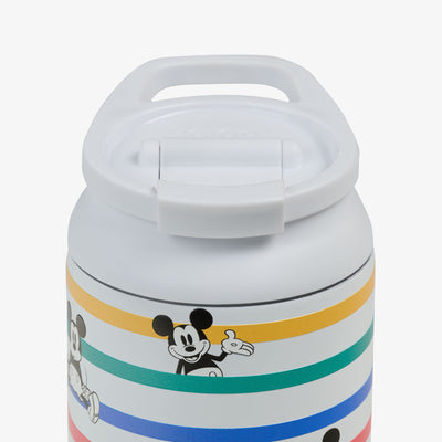 Lid Closed | Disney Mickey Mouse Stripe 16 Oz Flip ‘n’ Sip Tumbler::::Leakproof flip ‘n’ sip lid