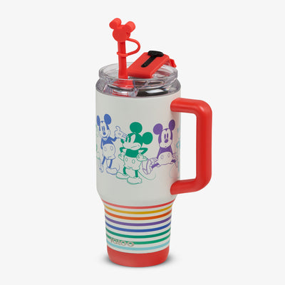 Angle View | Disney Mickey Mouse Stripe 32 Oz Travel Mug::::Fits most cup holders