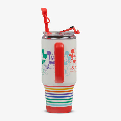 Profile View | Disney Mickey Mouse Stripe 32 Oz Travel Mug::::Side handle