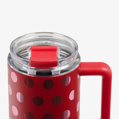 Lid Closed View | Disney Minnie Mouse Polka Dots 32 Oz Travel Mug::::Leakproof lid & leak-resistant straw