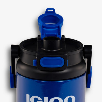 Lid View | Half-Gallon Hybrid Sports Jug::Blue::Push-button auto-chugger spout