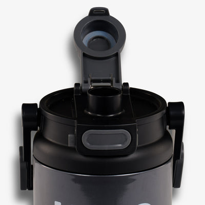 Lid View | Half-Gallon Hybrid Sports Jug::Charcoal::Push-button auto-chugger spout