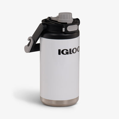 Angle View | Half-Gallon Hybrid Sports Jug::White::Built-in coaster