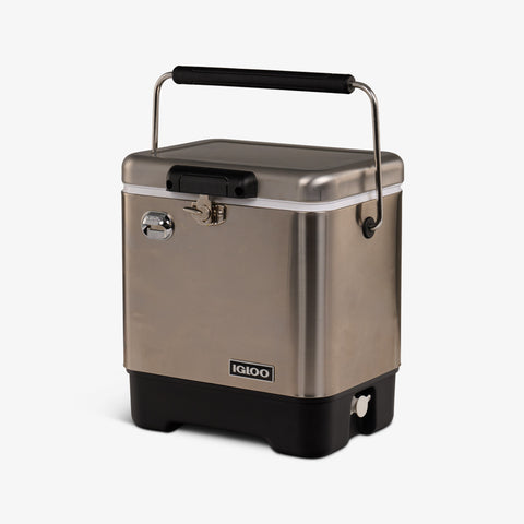 Angle View | Legacy 20 Qt Cooler::Stainless Steel::Secure & easy to carry