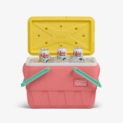 Open View | Retro Picnic Basket 25 Qt Cooler::Flamingo::Holds up to 36 cans