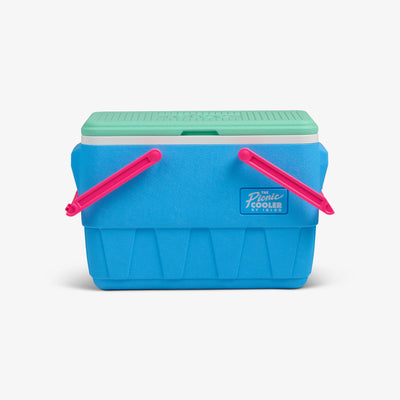 Front View | Retro Picnic Basket 25 Qt Cooler::Carolina Blue::THERMECOOL™ Insulation