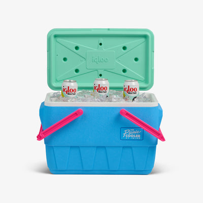 Open View | Retro Picnic Basket 25 Qt Cooler::Carolina Blue::Holds up to 36 cans