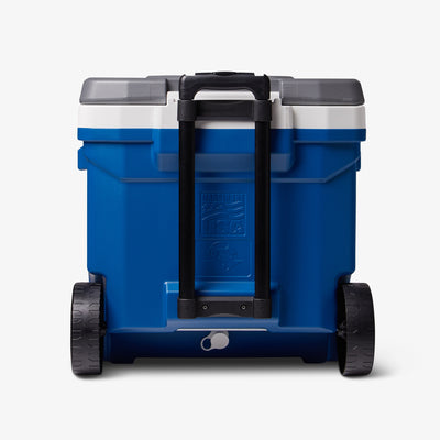 Back View | Latitude 60 Qt Roller Cooler::Blue::Oversized wheels