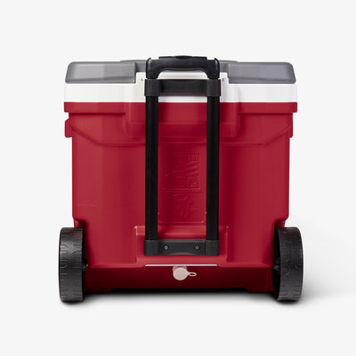 Back View | Latitude 60 Qt Roller Cooler::Red::Oversized wheels
