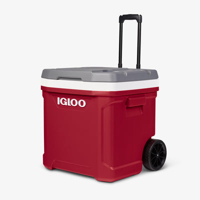 Angle View | Latitude 60 Qt Roller Cooler::Red::Cup holders