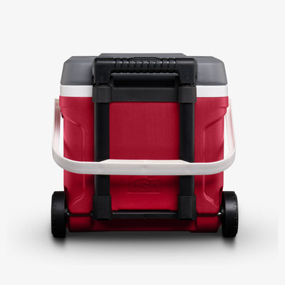 Back View | Latitude 16 Qt Roller Cooler::Red::Sturdy wheels