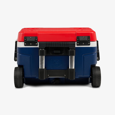 Back View | Trailmate 52 Qt Roller Cooler::Americana::Drain plug