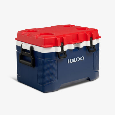 Angle View | Trailmate 50 Qt Cooler::Americana::Extra-wide reinforced handles