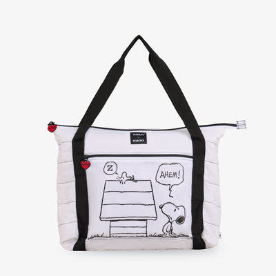 Front View | Snoopy Packable Puffer 20-Can Cooler Bag::::Made from recycled plastic