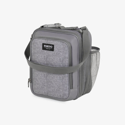 Angle View | Kids Everyday Lunch Vertical Cooler Bag::Gray::Storage pockets
