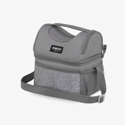 Angle View | Kids Everyday Lunch Gripper Cooler Bag::Gray::Storage pockets