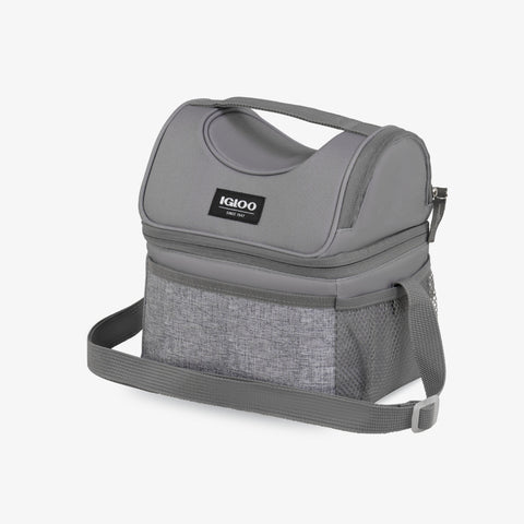 Angle View | Kids Everyday Lunch Gripper Cooler Bag::Gray::Storage pockets