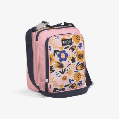 Angle View | Kids Everyday Lunch Vertical Cooler Bag::Floral::Strap w/buckle