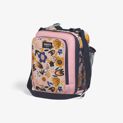 Angle View | Kids Everyday Lunch Vertical Cooler Bag::Floral::Storage pockets