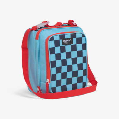 Angle View | Kids Everyday Lunch Vertical Cooler Bag::Checkers::Strap w/buckle