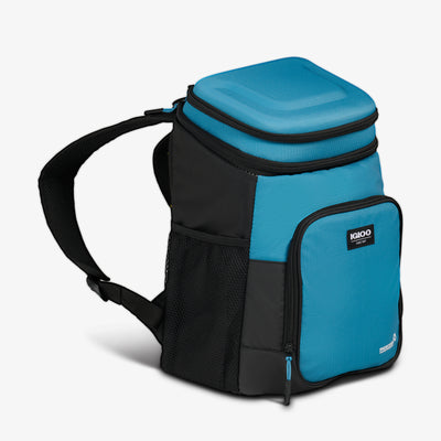 Angle View | Latitude Hardtop 18-Can Backpack::Modern Blue::Drinkware side pocket