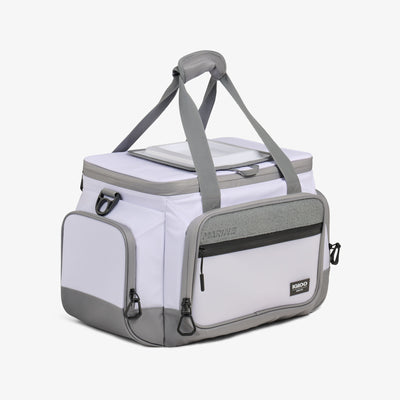 Angle View | Marine 30-Can Square Cooler Bag::::Touchscreen-compatible window