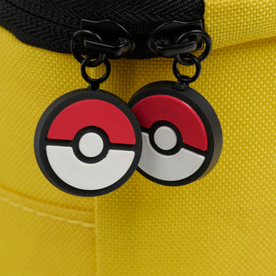Zipper View | Pokémon Pikachu Square Lunch Cooler Bag::::Poké Ball zipper pulls