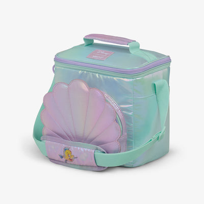 Angle View | Disney The Little Mermaid Seashell Square Lunch Cooler Bag::::Iridescent exterior
