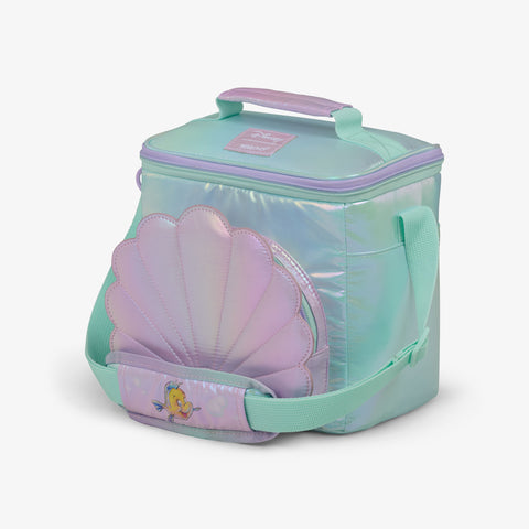 Angle View | Disney The Little Mermaid Seashell Square Lunch Cooler Bag::::Iridescent exterior