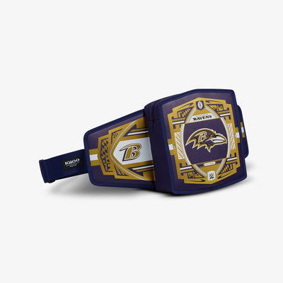Angle View | NFL WWE Cooler Fanny Pack::Ravens::Spacious zipped compartment