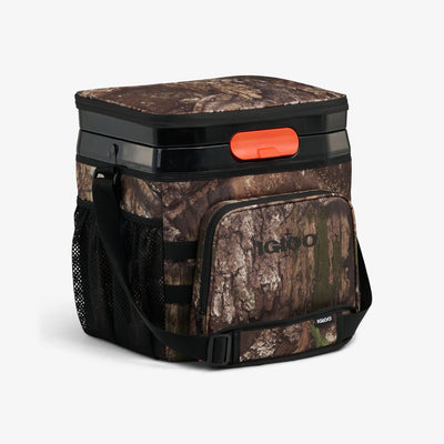 Angle View | Realtree APX® Cool Fusion 26-Can Cooler Bag::::Zipper-free latch system