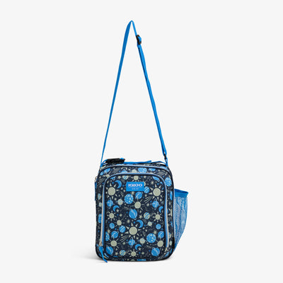 Strap View | Kids Lunch Glow Vertical Cooler + Bento Box::Cosmic Glow::Adjustable shoulder strap