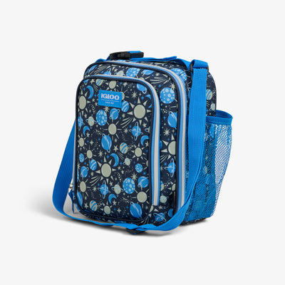Angle View | Kids Lunch Glow Vertical Cooler + Bento Box::Cosmic Glow::Storage pockets