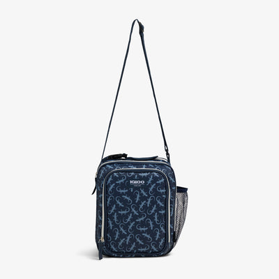 Strap View | Kids Lunch Glow Vertical Cooler + Bento Box::Lizard Glow::Adjustable shoulder strap