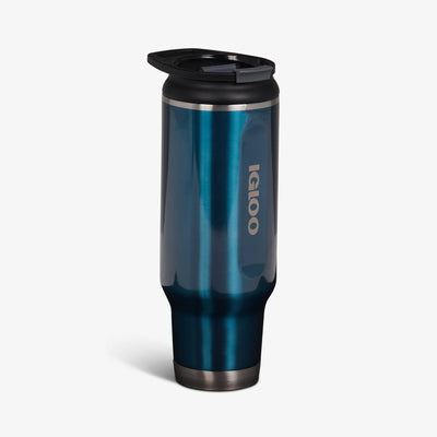 Angle View | 40 Oz Flip ‘n’ Sip Tumbler::Modern Blue::Retention: Up to 48hrs cold / 8hrs hot*