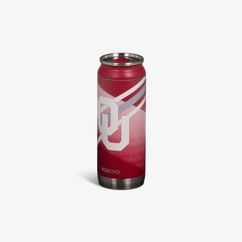 Angle View | The University of Oklahoma® 16 Oz Can::::Sliding mouth-opening tab