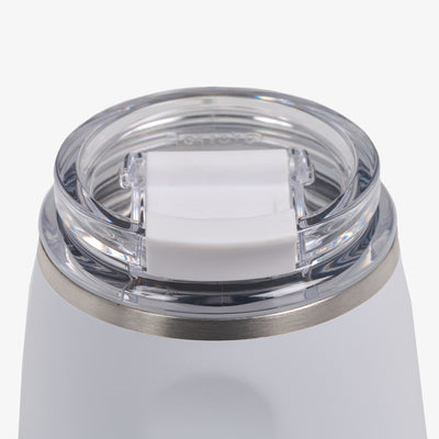 Lid View | 10 Oz Wine Tumbler::White::Leakproof Flip ‘n’ Sip lid