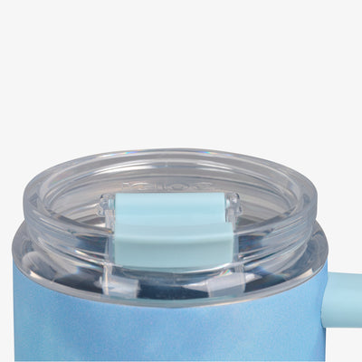 Lid Closed View | 32 Oz Flip ‘n’ Sip Travel Mug::Cloud Powder Blue::Leakproof Flip ‘n’ Sip lid