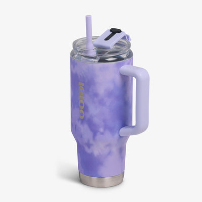 Angle View | 32 Oz Flip ‘n’ Sip Travel Mug::Cloud Lilac::Fits in standard cup holders