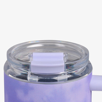 Lid Closed View | 32 Oz Flip ‘n’ Sip Travel Mug::Cloud Lilac::Leakproof Flip ‘n’ Sip lid