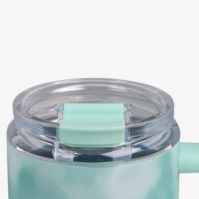 Lid Closed View | 32 Oz Flip ‘n’ Sip Travel Mug::Seafoam::Leakproof Flip ‘n’ Sip lid